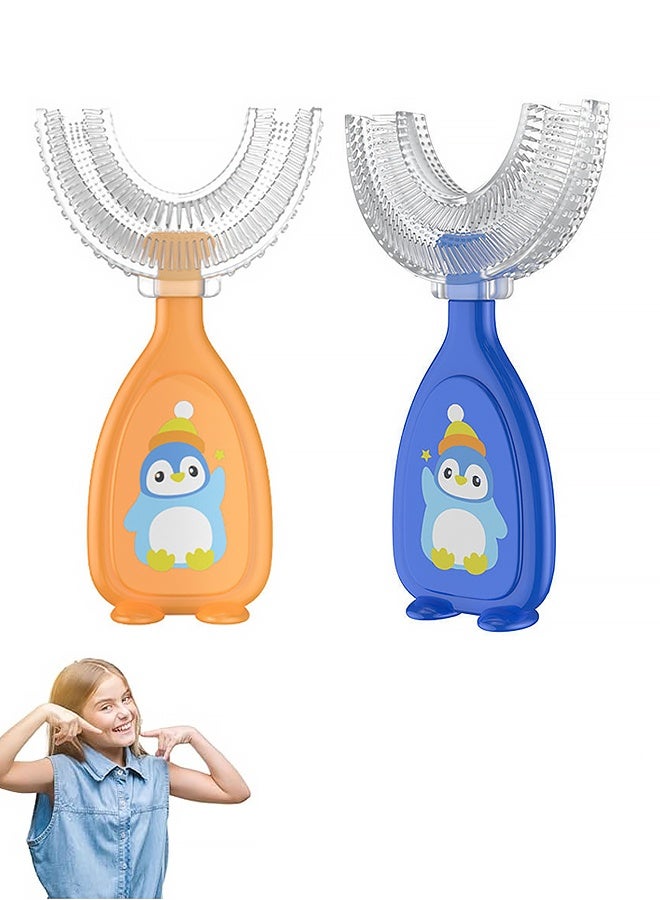 2 PiecesToddler Children 360 U Shaped Toothbrush Kid Age 2-6&2-4&4-7&6-8 Yr All Rounded Teeth Brush Head Pack, Easy Circular Wide 3 Side Foam Manual Boy Girl Full Whole Mouth Guard Cepillo Dental Para Nios - Image 1